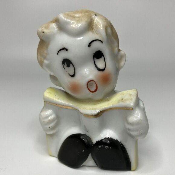 Christmas Caroler Singing Child MCM 3" Ceramic Porcelain Figurine VTG Japan - Picture 1 of 7